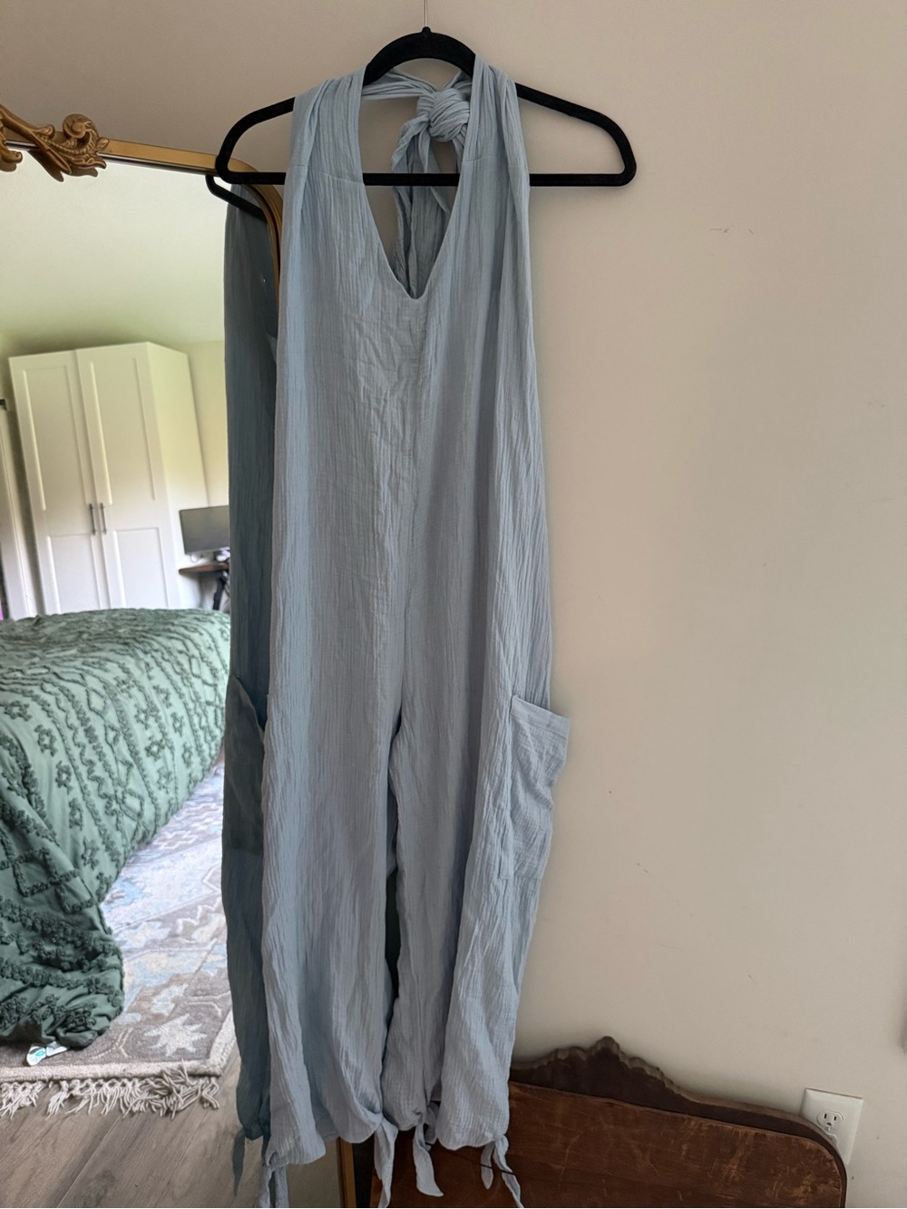 HYFVE Light Blue Halter Tie-Back Wide-Leg Jumpsuit with Pockets